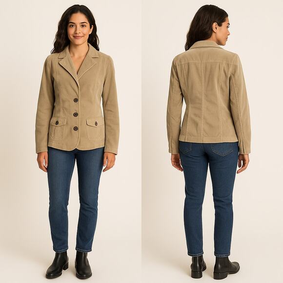Sonoma Corduroy Beige Button Jacket womens Sz Medium Career Preppy professional - Picture 1 of 9